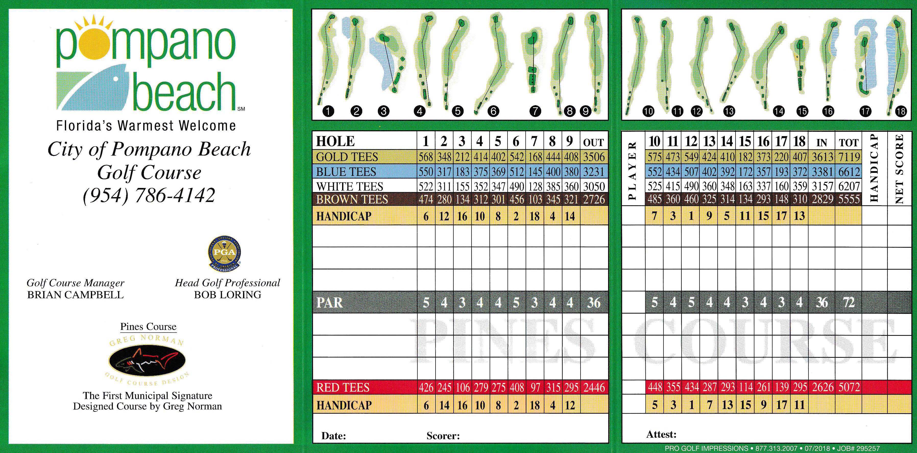 Pines Golf Course Scorecard